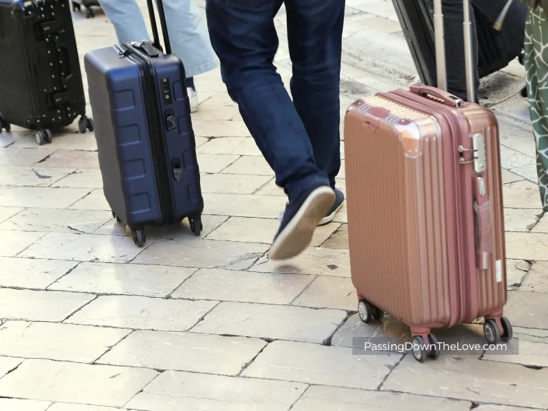 pulling suitcases in the airport