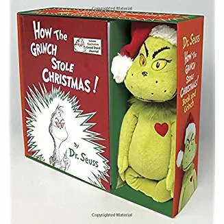 Christmas books for kids - the Grinch who stole Christmas with stuffed grinch doll
