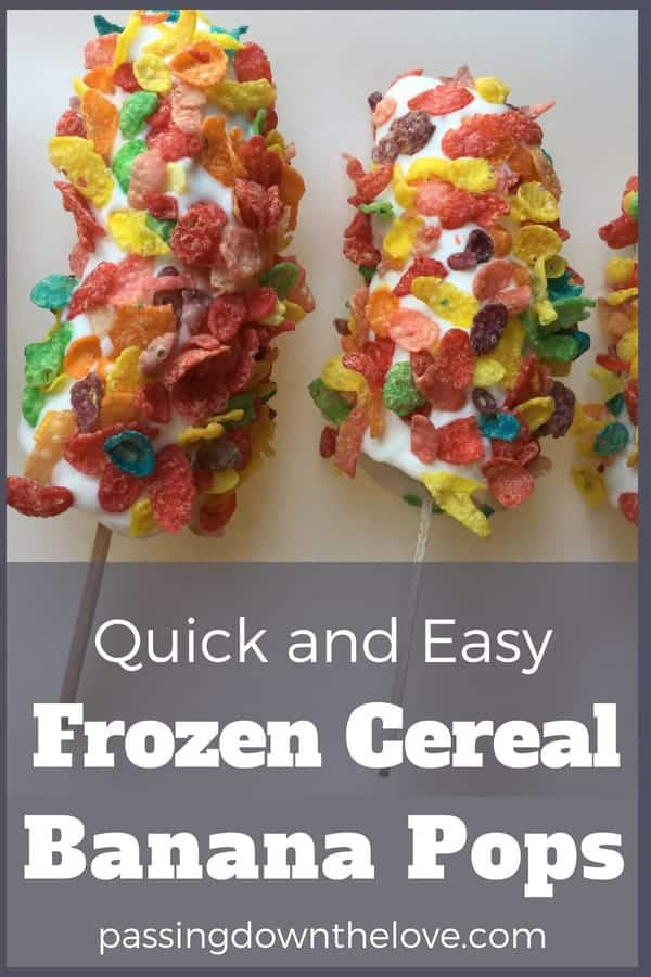 Frozen Banana Pop recipe kids can make themselves. Quick and easy cereal banana pop recipe to make with kids.