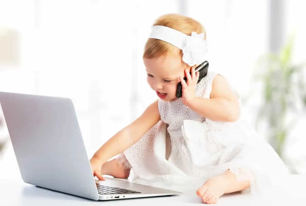 toddler on computer