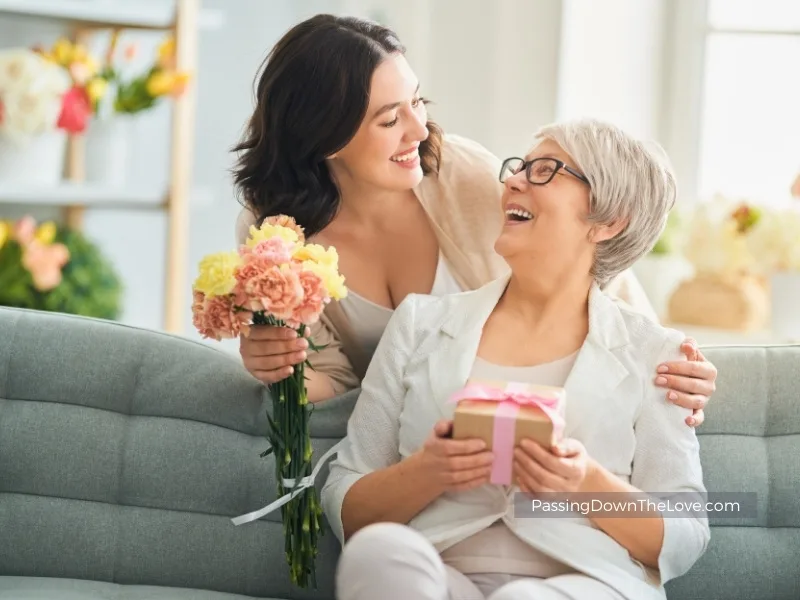 Older mom and daughter