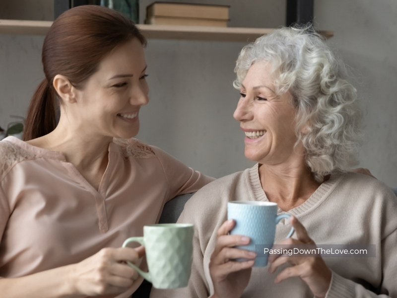 Mom and daughter having coffee